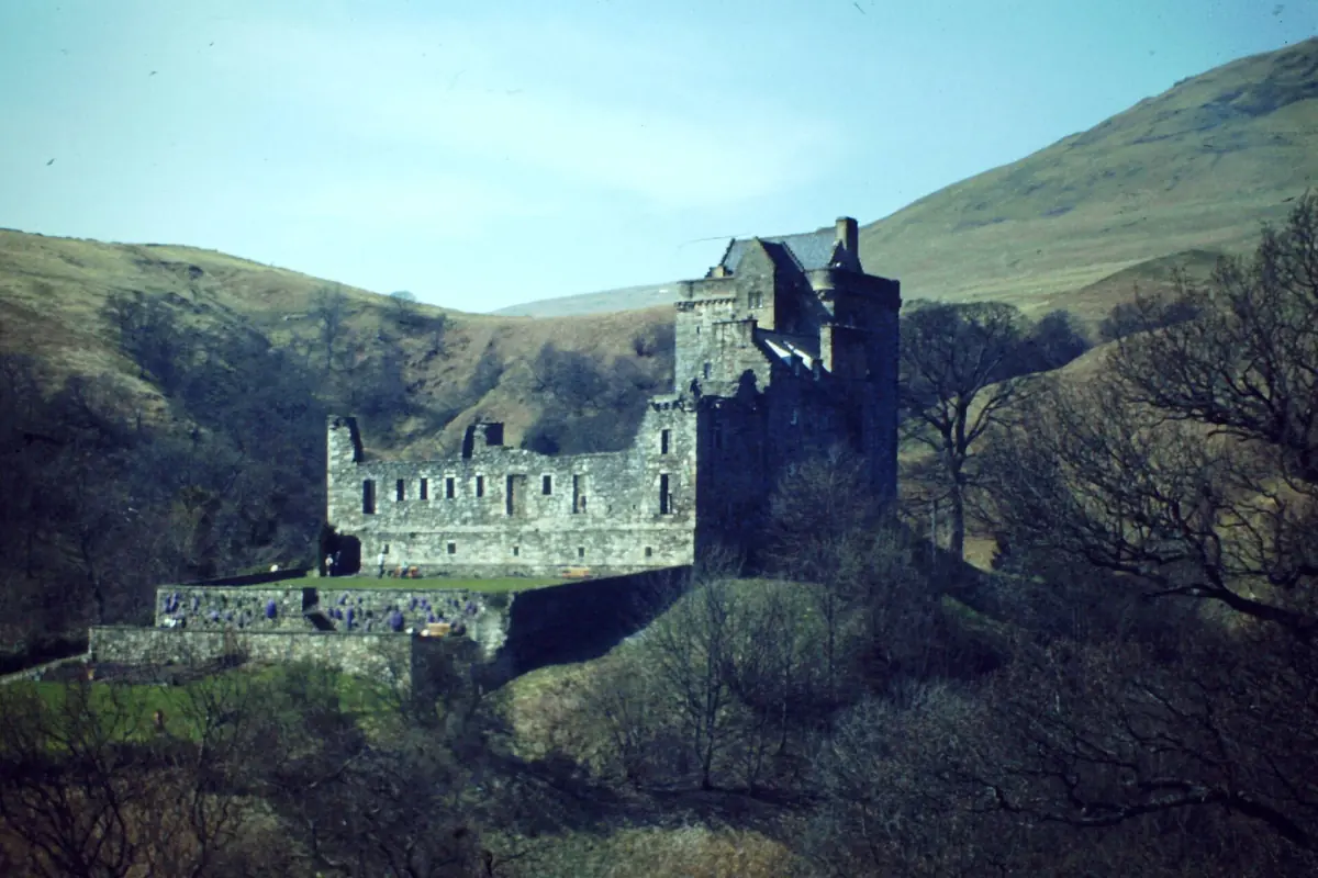 Castle Campbell ruins in the steep green glen below the Ochil Hills