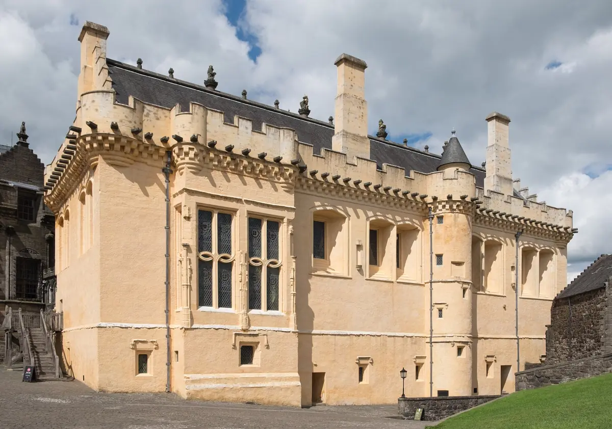 Cream-coloured Great Hall of Stirling Castle with tall windows