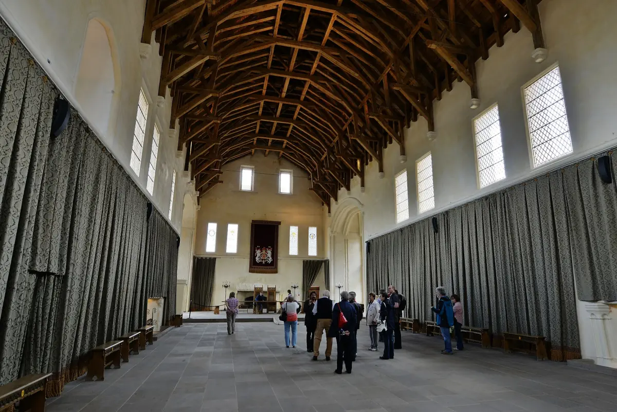 Interior of the Great Hall at Stirling Castle with its timber hammerbeam roof